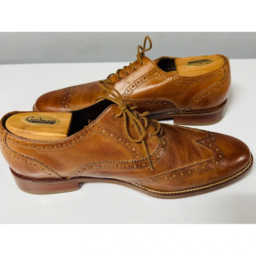 Cole Haan Mens British Tan Leather Wingtip Oxford Dress Shoes Nike Air 11.5